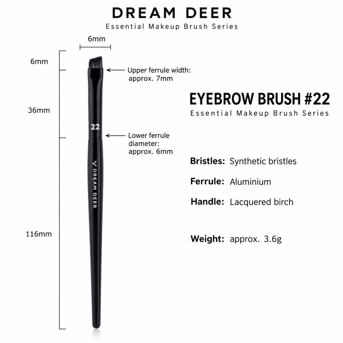 Dream Deer Eyebrow Brush #22 measurements