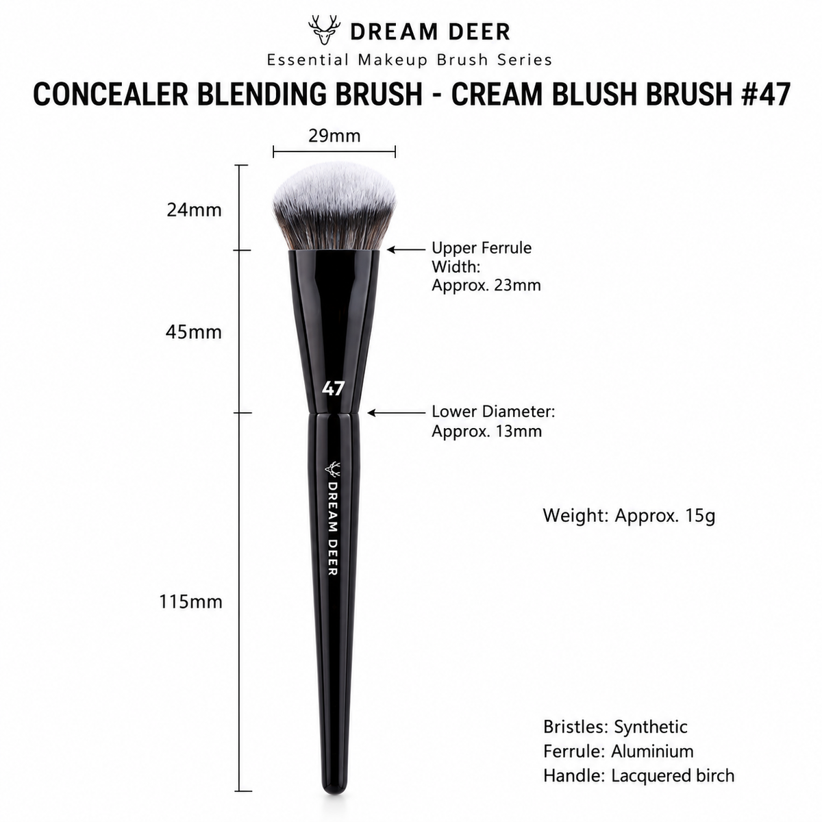 Dream Deer Concealer Blending Brush / Cream Blush Brush #47 measurements