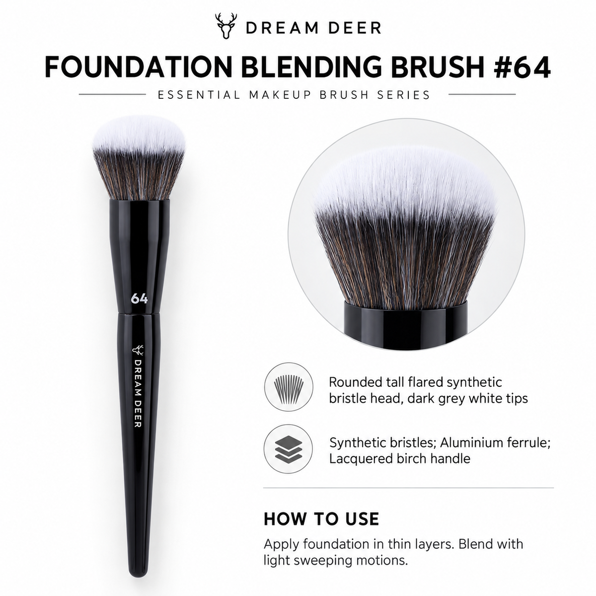 Dream Deer Foundation Blending Brush #64 details and materials