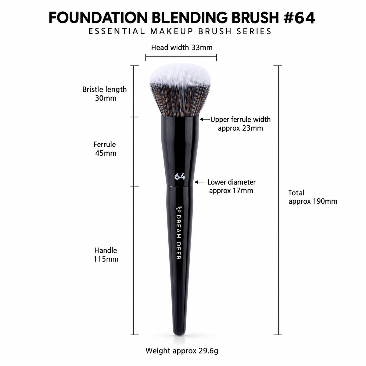 Dream Deer Foundation Blending Brush #64 measurements
