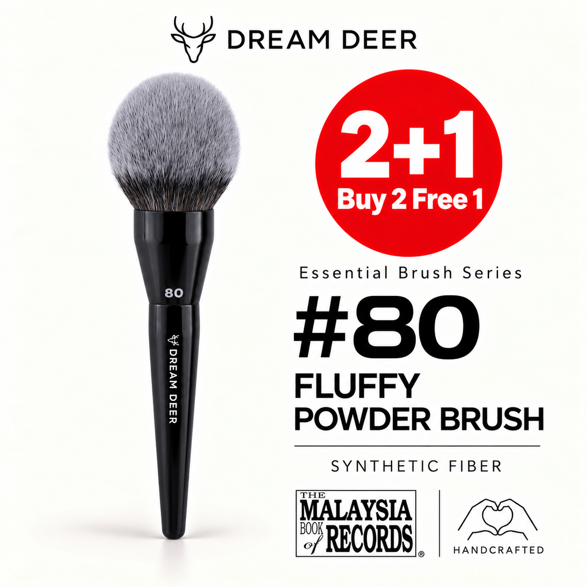 Dream Deer #80 FLUFFY POWDER BRUSH — SYNTHETIC FIBER — Buy 2 Free 1 cover