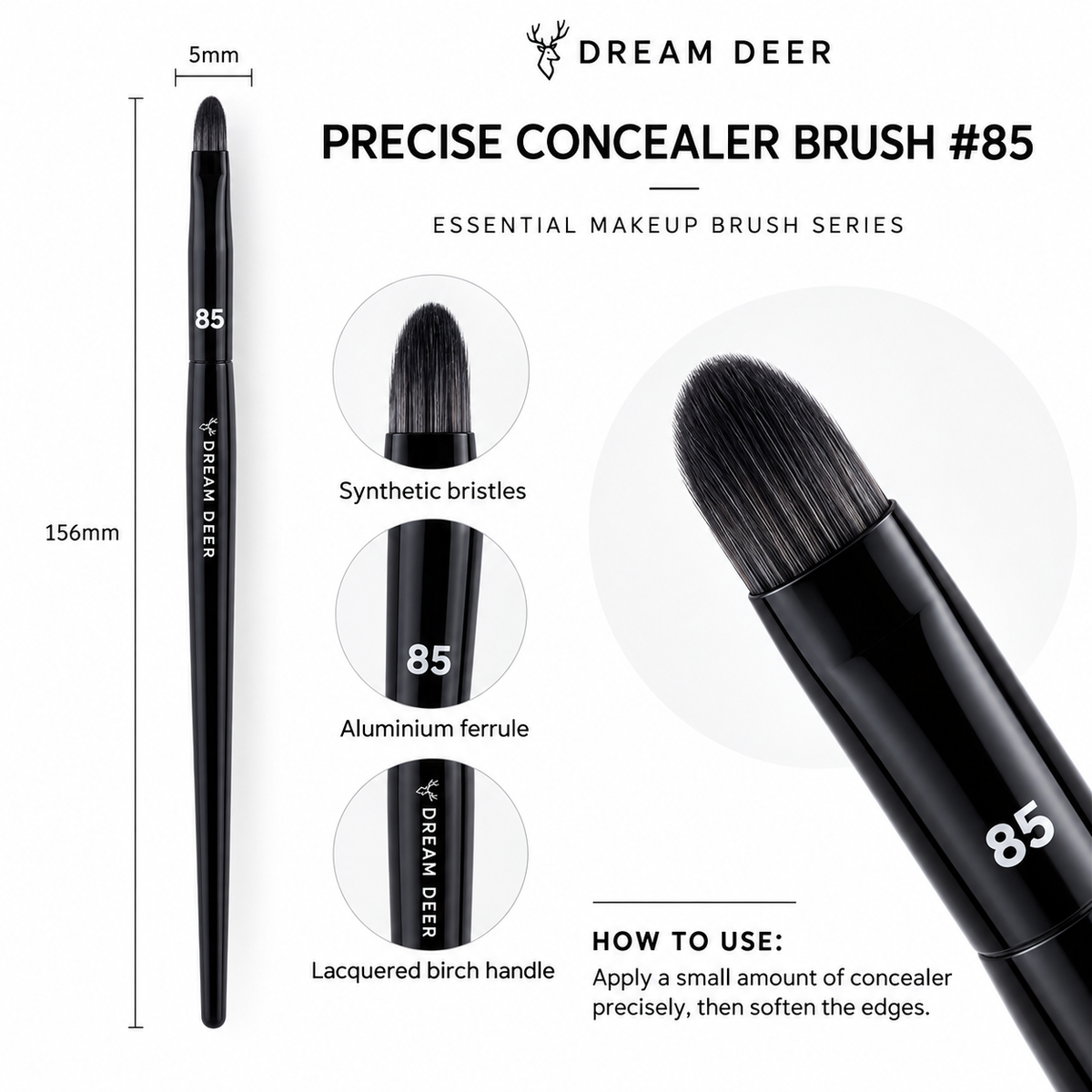 Dream Deer Precise Concealer Brush #85 details and materials