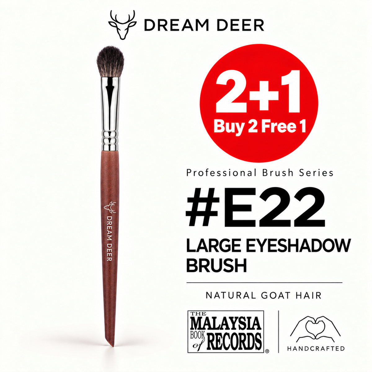 Dream Deer #E22 LARGE EYESHADOW BRUSH — NATURAL GOAT HAIR — Buy 2 Free 1 cover
