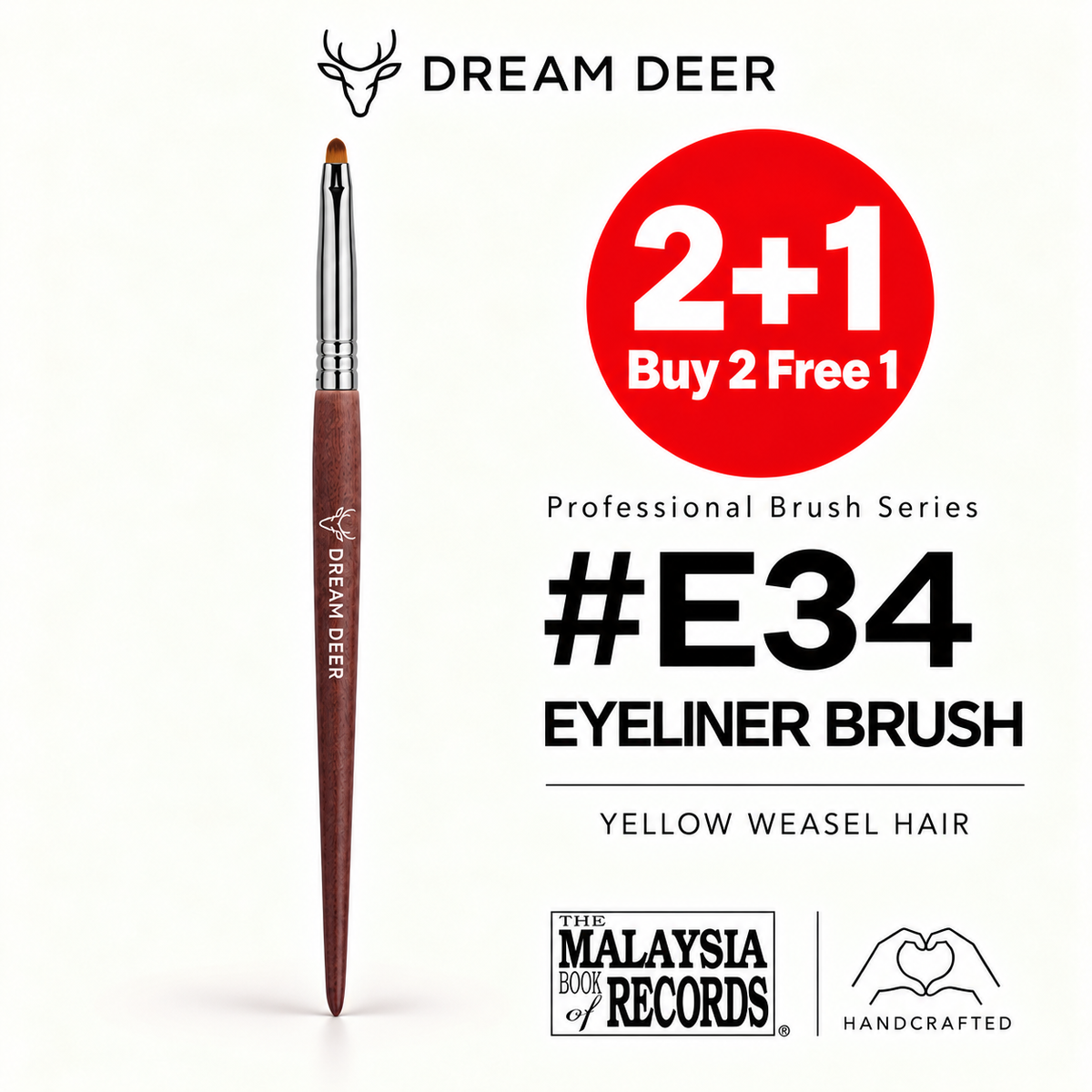 Dream Deer #E34 EYELINER BRUSH — YELLOW WEASEL HAIR — Buy 2 Free 1 cover