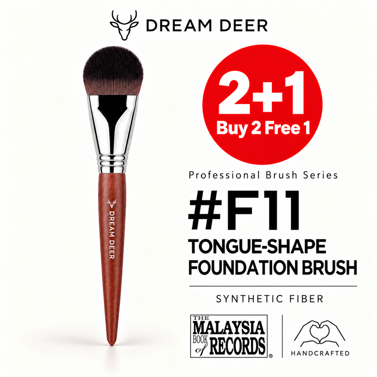 Dream Deer #F11 TONGUE-SHAPE FOUNDATION BRUSH — SYNTHETIC FIBER — Buy 2 Free 1 cover
