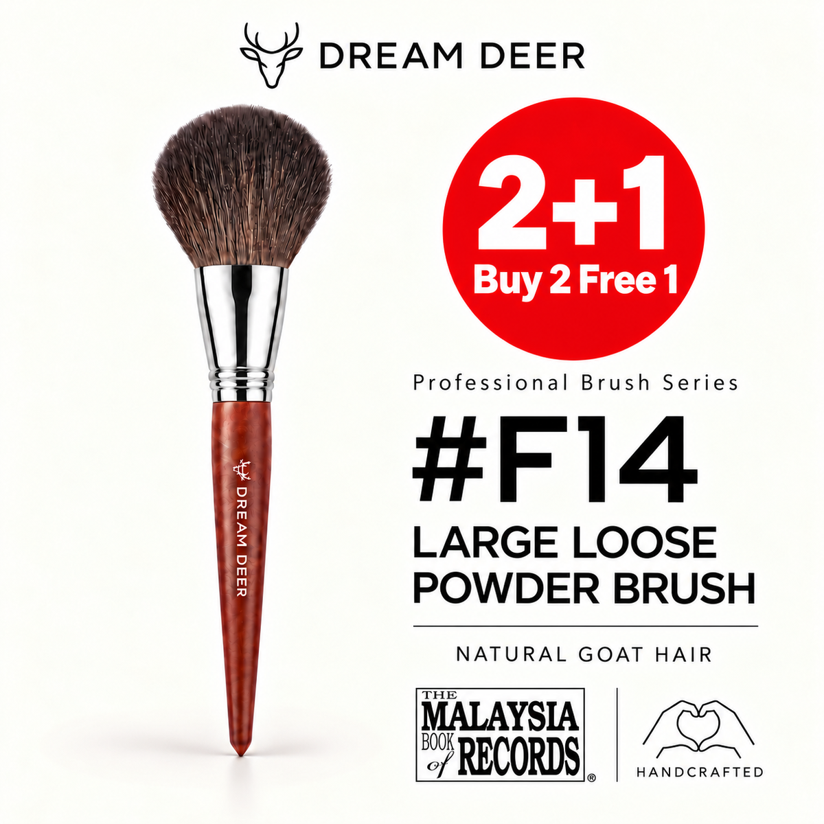 Dream Deer #F14 LARGE LOOSE POWDER BRUSH — NATURAL GOAT HAIR — Buy 2 Free 1 cover