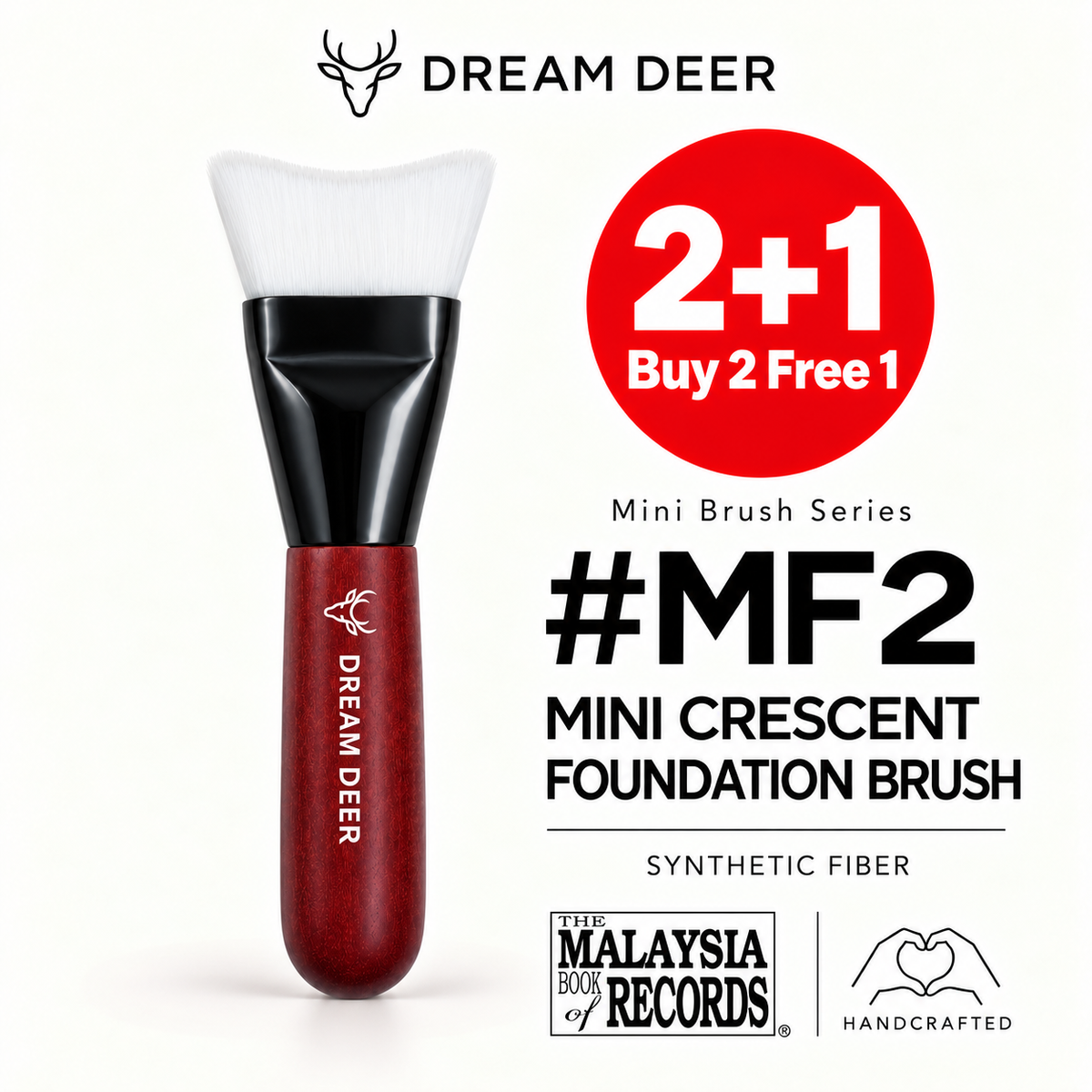 Dream Deer #MF2 MINI CRESCENT FOUNDATION BRUSH — SYNTHETIC FIBER — Buy 2 Free 1 cover