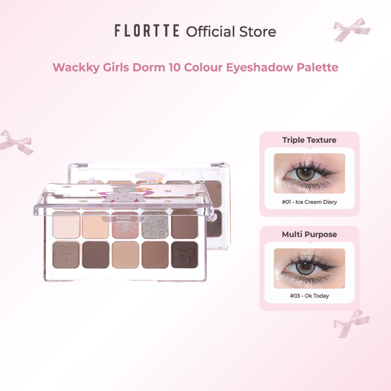 FLORTTE Wackky Girls Dorm 10 Colour Eyeshadow Palette 花洛莉亚女生宿舍系列十色眼影盘 新手日常珠光哑光